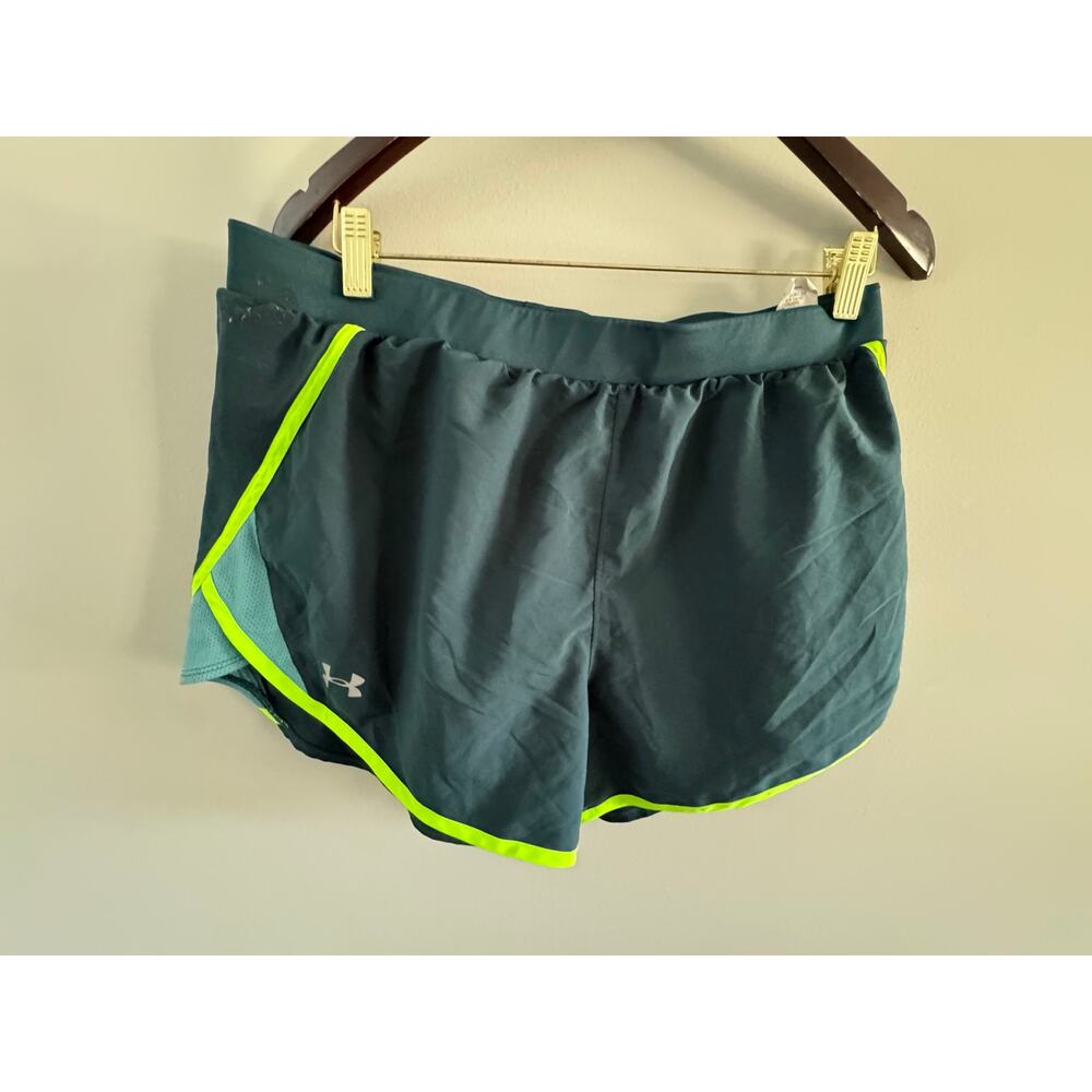 Under Armour HeatGear Running Shorts Women’s Large Black Neon Athletic Active
